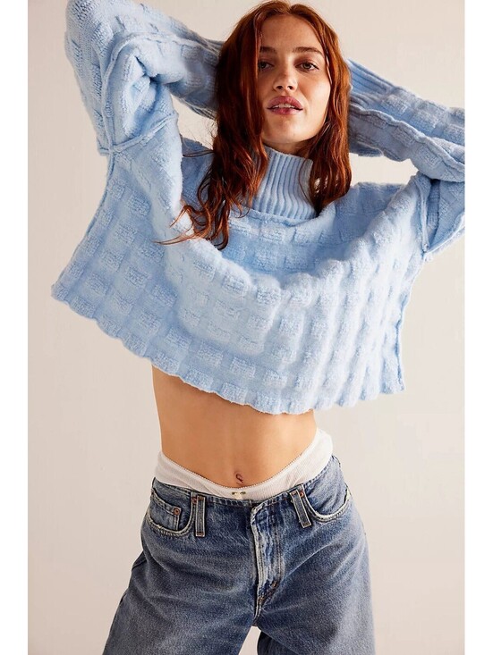 Free People Sweaters - We The Free Care Sweater Women S/P  Free People Soul Searcher Mock Neck Crop Blu